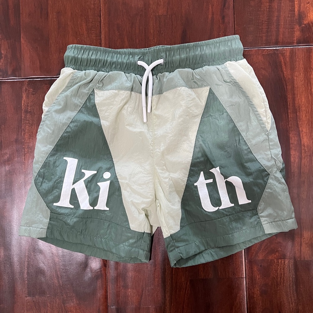 Kith Kids Swim Trunks in Green and Cream
